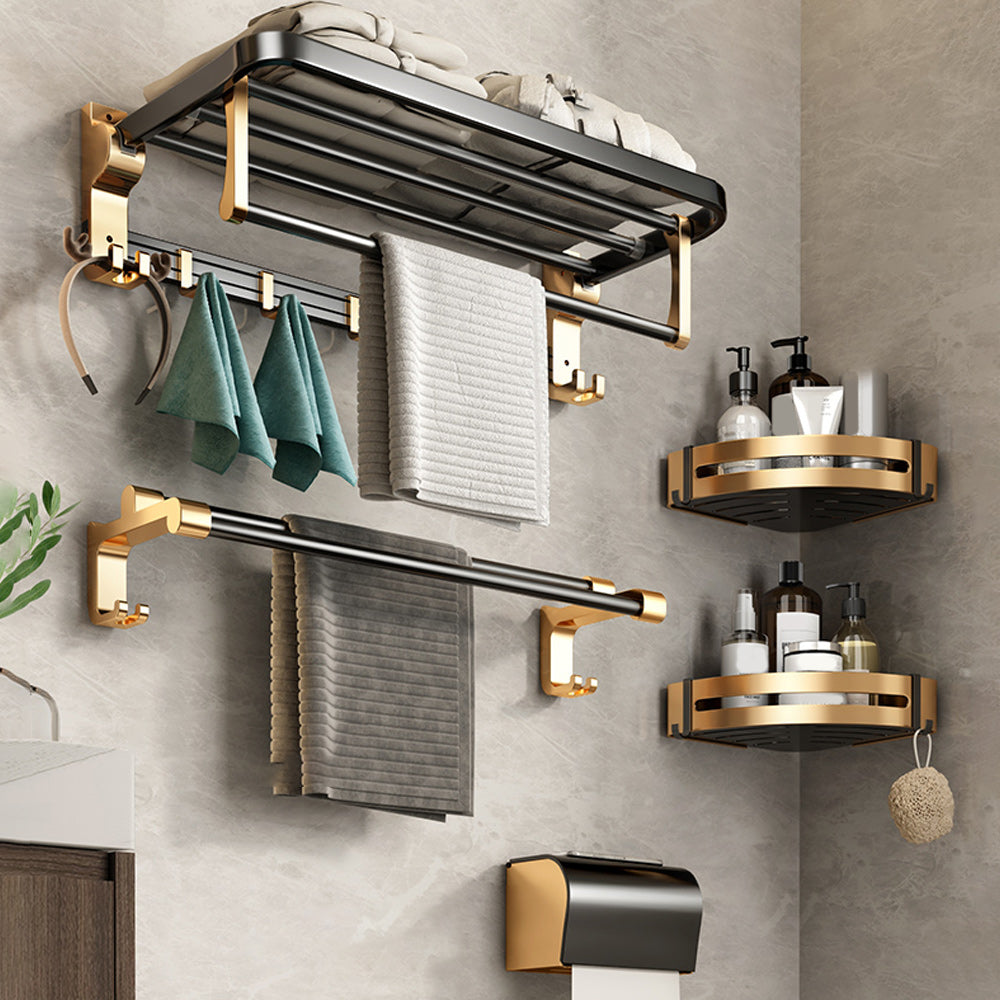 Black and Brass Bathroom Accessory Set Contemporary Bath Set with Bath Shelf/Towel Bar