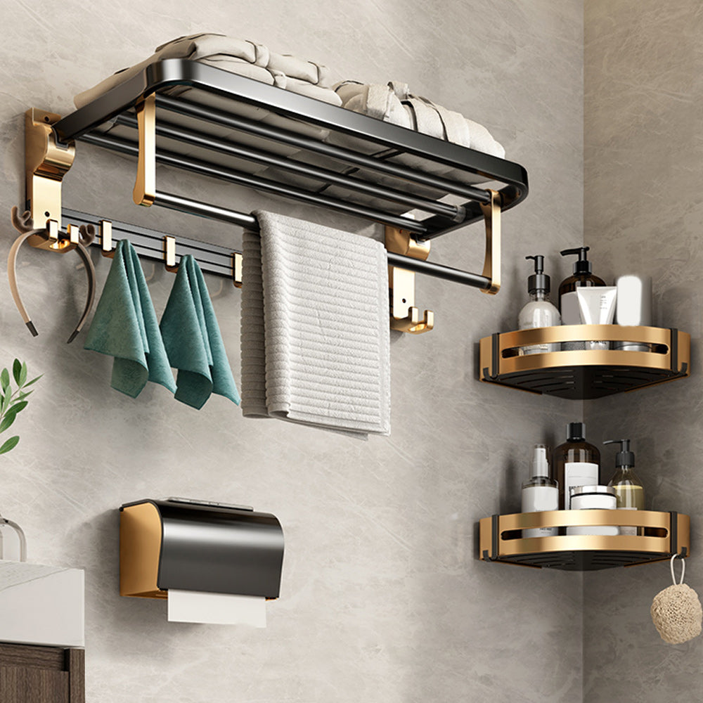 Black and Brass Bathroom Accessory Set Contemporary Bath Set with Bath Shelf/Towel Bar