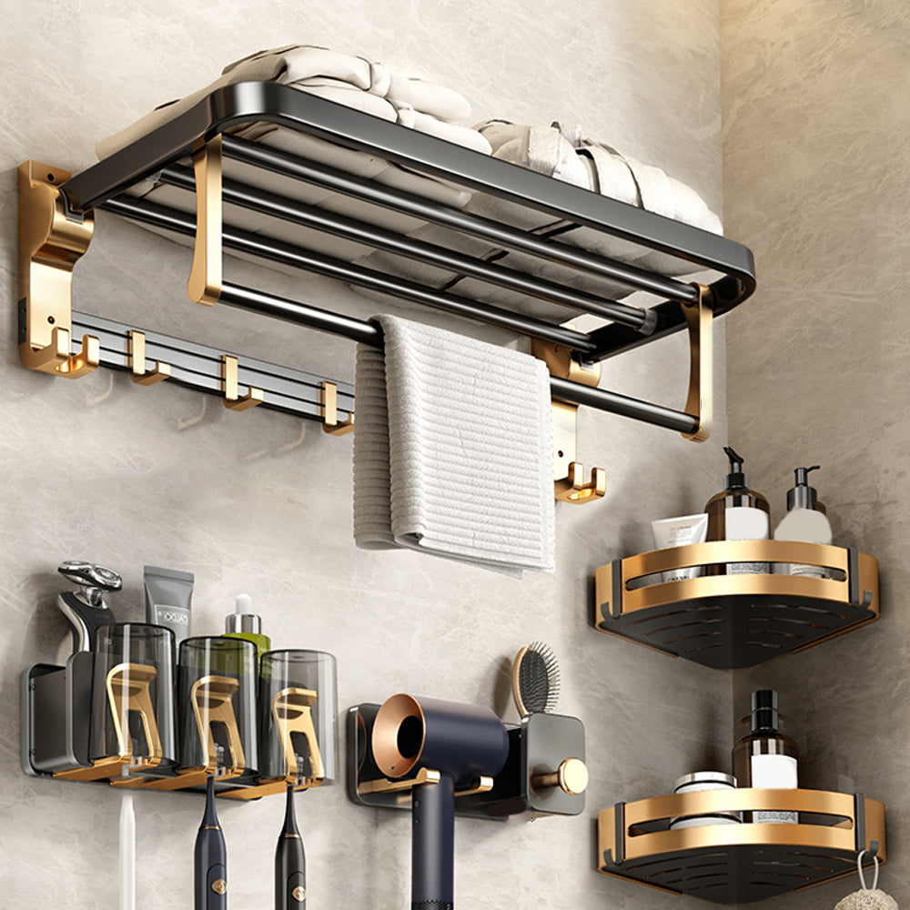 Black and Brass Bathroom Accessory Set Contemporary Bath Set with Bath Shelf/Towel Bar