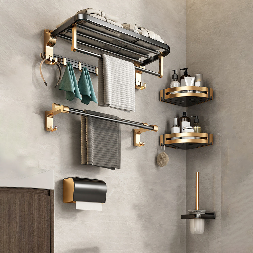 Black and Brass Bathroom Accessory Set Contemporary Bath Set with Bath Shelf/Towel Bar