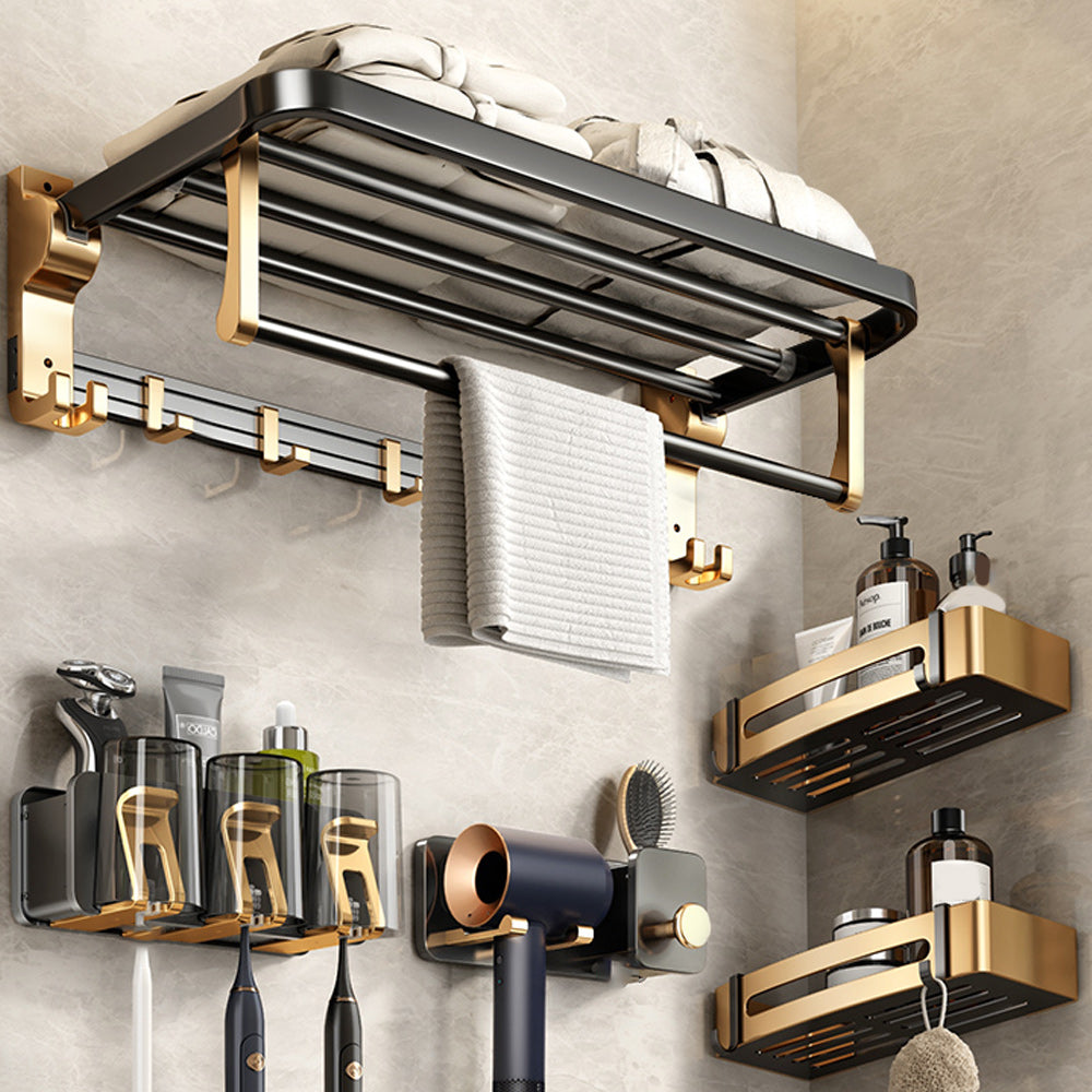 Black and Brass Bathroom Accessory Set Contemporary Bath Set with Bath Shelf/Towel Bar