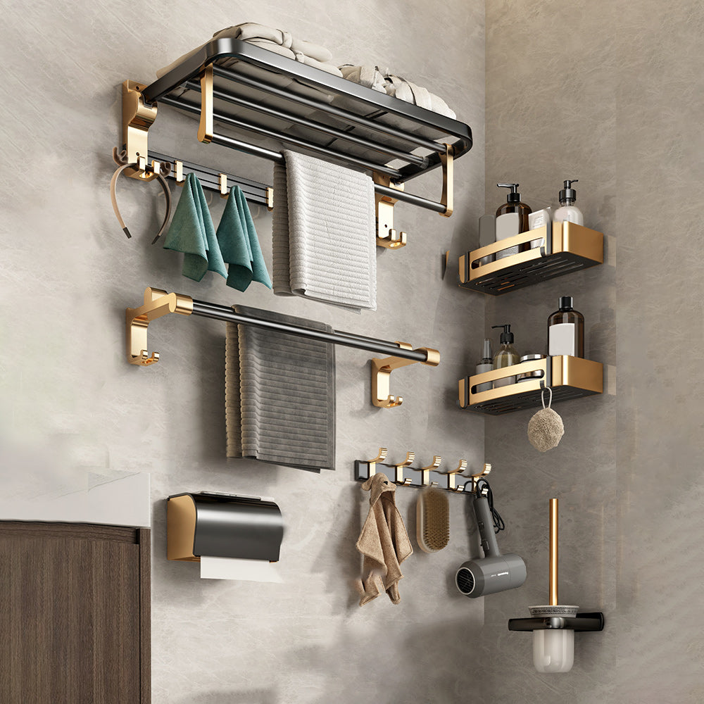 Black and Brass Bathroom Accessory Set Contemporary Bath Set with Bath Shelf/Towel Bar