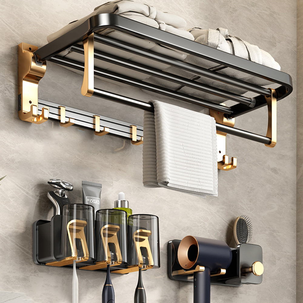 Black and Brass Bathroom Accessory Set Contemporary Bath Set with Bath Shelf/Towel Bar