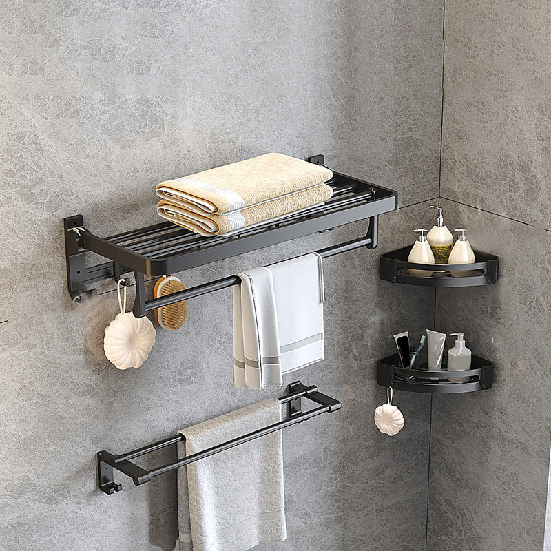 Modern Matte Black Bathroom Accessory Set with Bath Shelf/Robe Hooks/Towel Bar