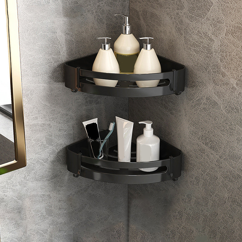 Modern Matte Black Bathroom Accessory Set with Bath Shelf/Robe Hooks/Towel Bar