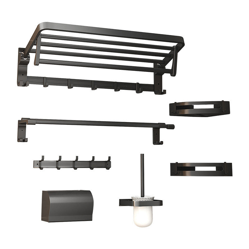 Modern Matte Black Bathroom Accessory Set with Bath Shelf/Robe Hooks/Towel Bar