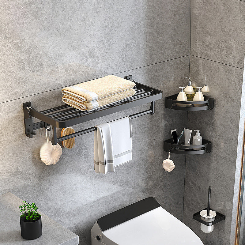 Modern Matte Black Bathroom Accessory Set with Bath Shelf/Robe Hooks/Towel Bar