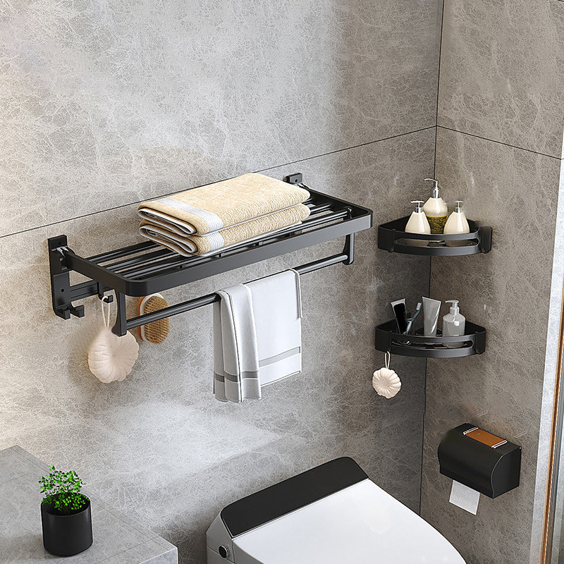 Modern Matte Black Bathroom Accessory Set with Bath Shelf/Robe Hooks/Towel Bar