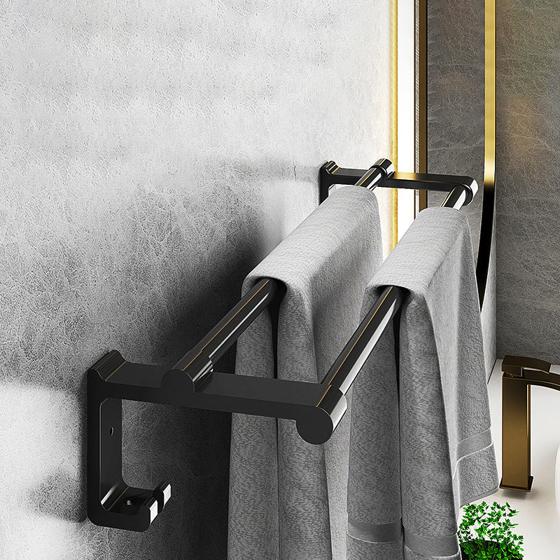 Modern Matte Black Bathroom Accessory Set with Bath Shelf/Robe Hooks/Towel Bar