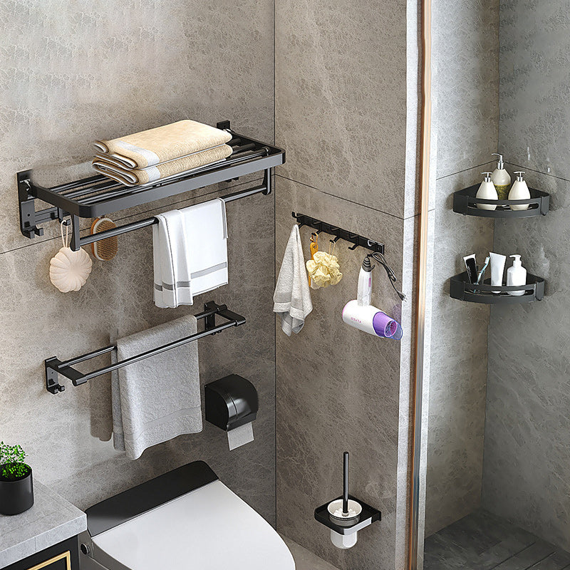 Modern Matte Black Bathroom Accessory Set with Bath Shelf/Robe Hooks/Towel Bar