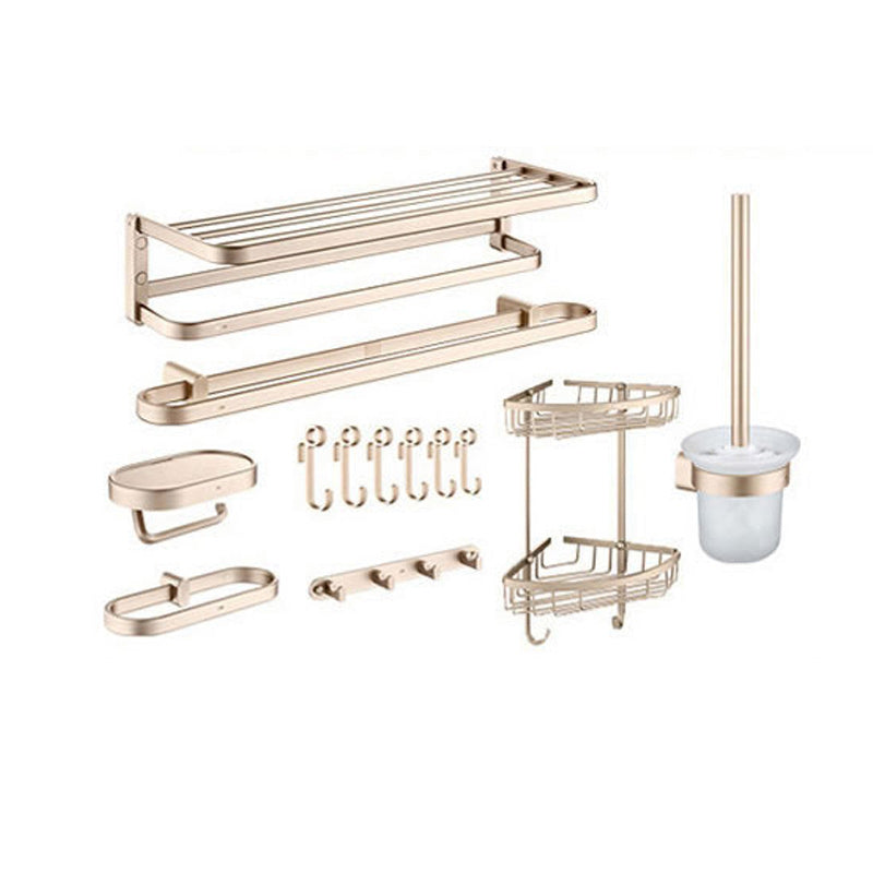 Golden Modern Bathroom Accessory Set Polished Brass Bath Shelf/Towel Bar/Robe Hooks