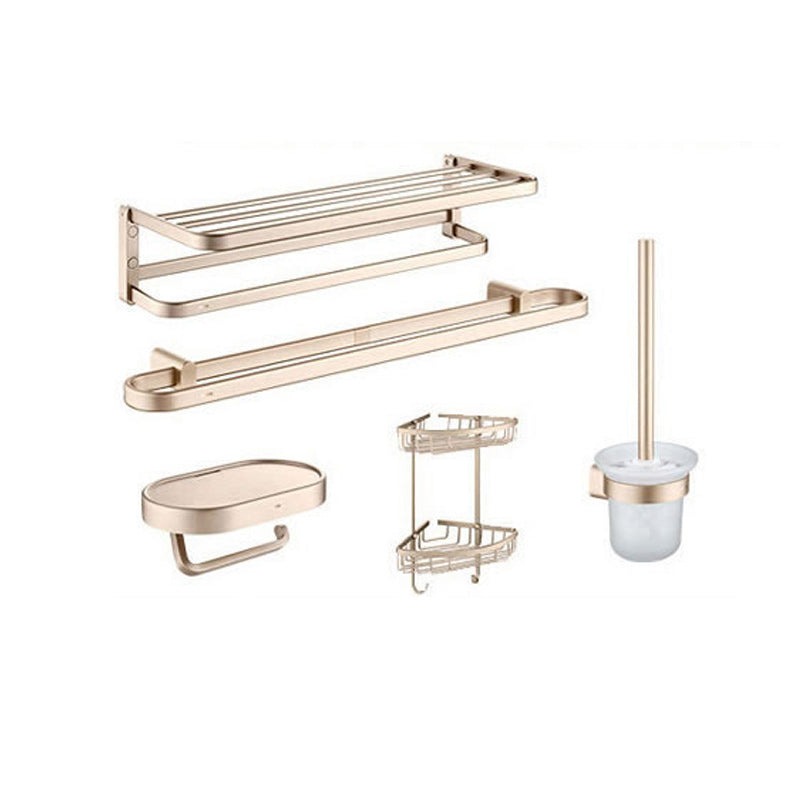 Golden Modern Bathroom Accessory Set Polished Brass Bath Shelf/Towel Bar/Robe Hooks