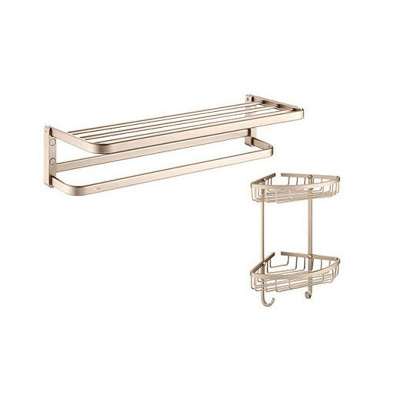 Golden Modern Bathroom Accessory Set Polished Brass Bath Shelf/Towel Bar/Robe Hooks