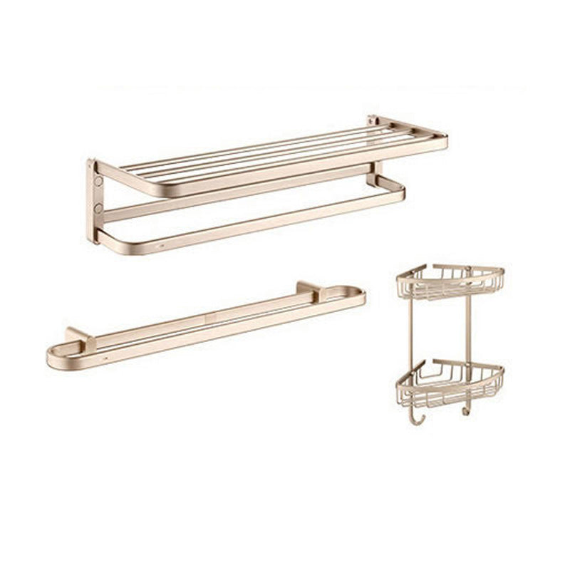 Golden Modern Bathroom Accessory Set Polished Brass Bath Shelf/Towel Bar/Robe Hooks