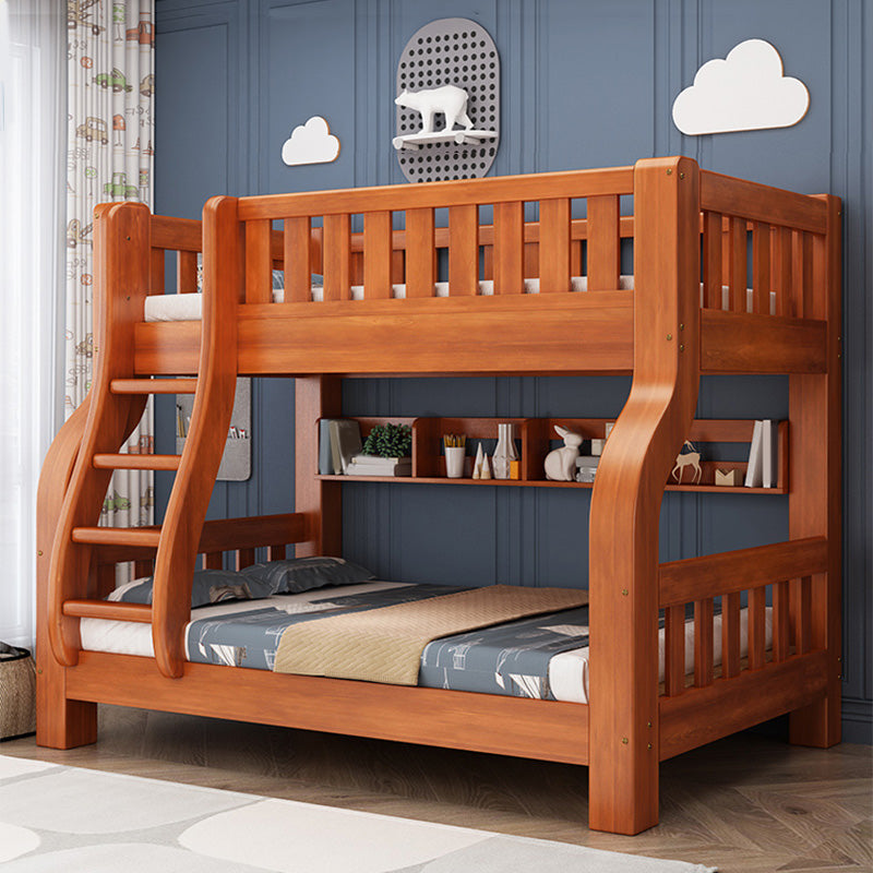 Mid-Century Modern Bunk Bed in Pine Wood with Built-In Ladder