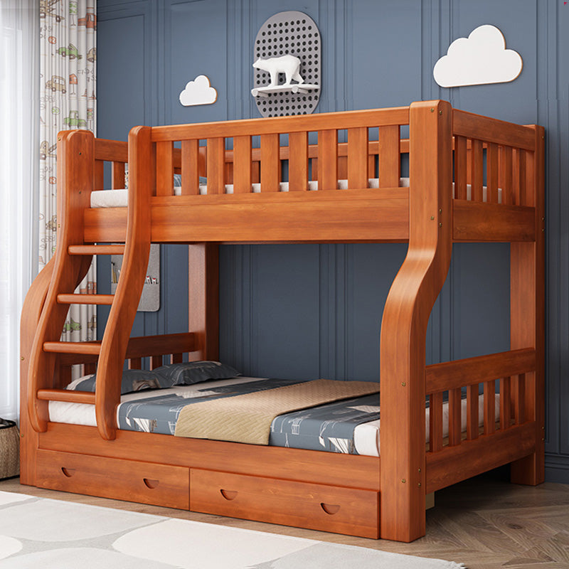 Mid-Century Modern Bunk Bed in Pine Wood with Built-In Ladder