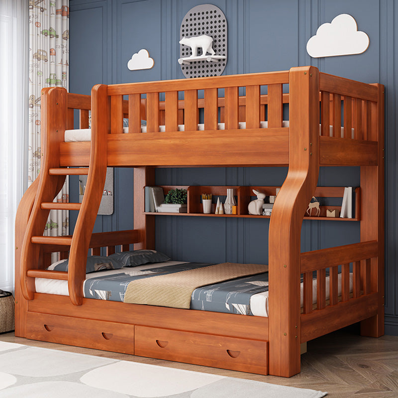 Mid-Century Modern Bunk Bed in Pine Wood with Built-In Ladder