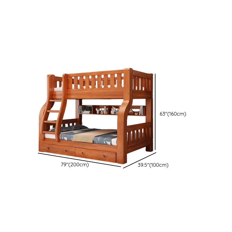 Mid-Century Modern Bunk Bed in Pine Wood with Built-In Ladder