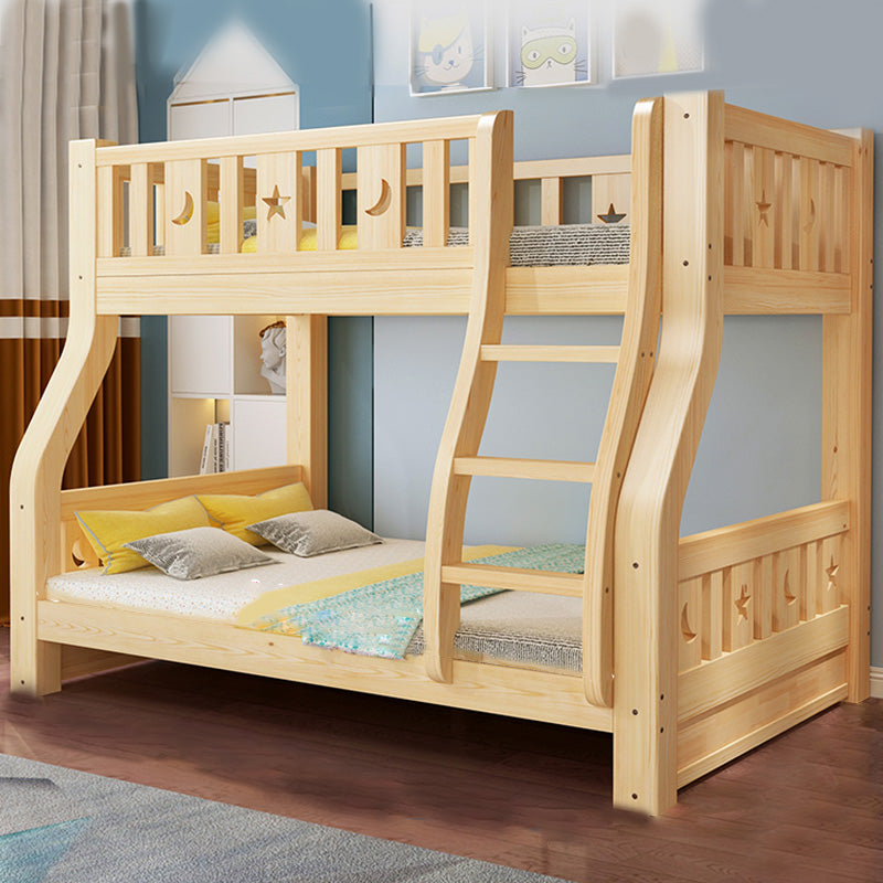 Contemporary Natural Solid Wood Bunk Bed with Built-In Ladder