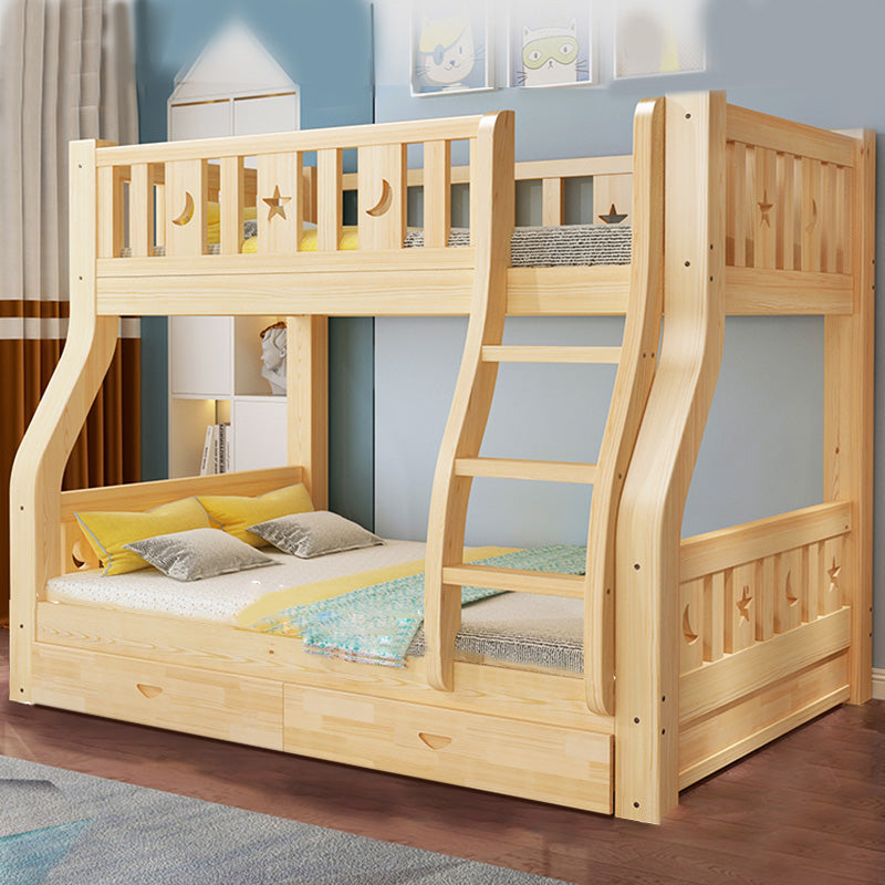 Contemporary Natural Solid Wood Bunk Bed with Built-In Ladder