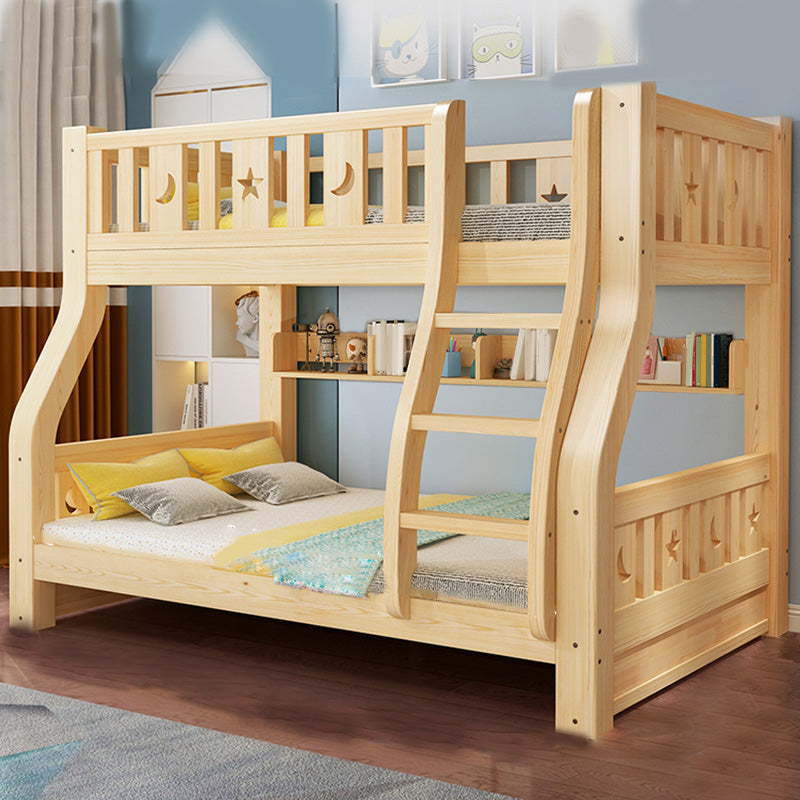 Contemporary Natural Solid Wood Bunk Bed with Built-In Ladder