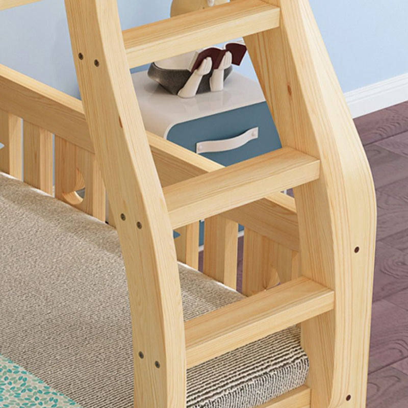 Contemporary Natural Solid Wood Bunk Bed with Built-In Ladder