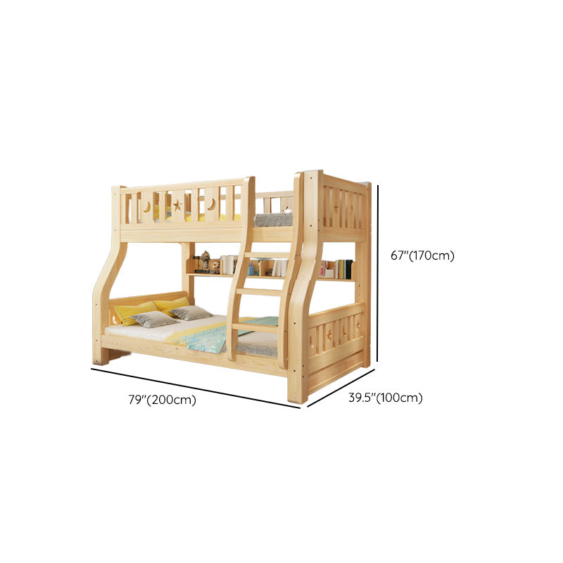 Contemporary Natural Solid Wood Bunk Bed with Built-In Ladder