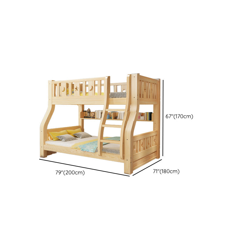 Contemporary Natural Solid Wood Bunk Bed with Built-In Ladder