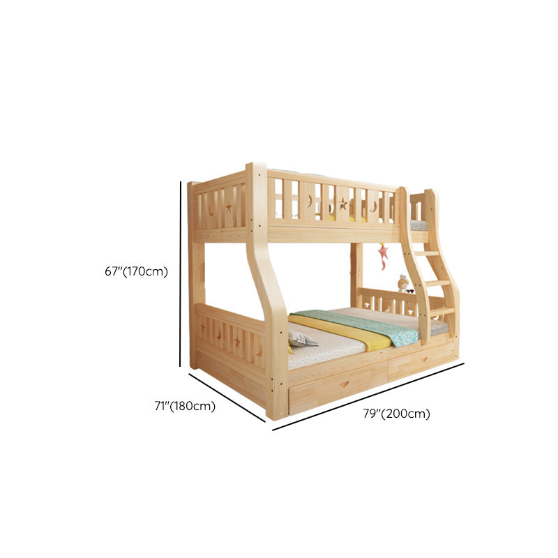 Contemporary Natural Solid Wood Bunk Bed with Built-In Ladder