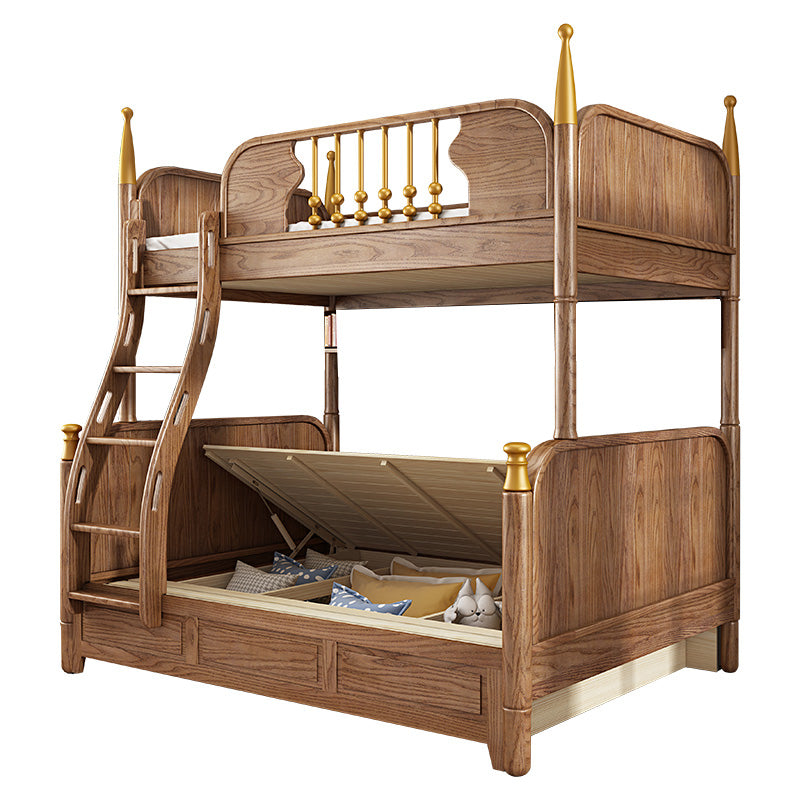 Traditional Brown No Theme with Guardrail Storage Mattress Kids Bed