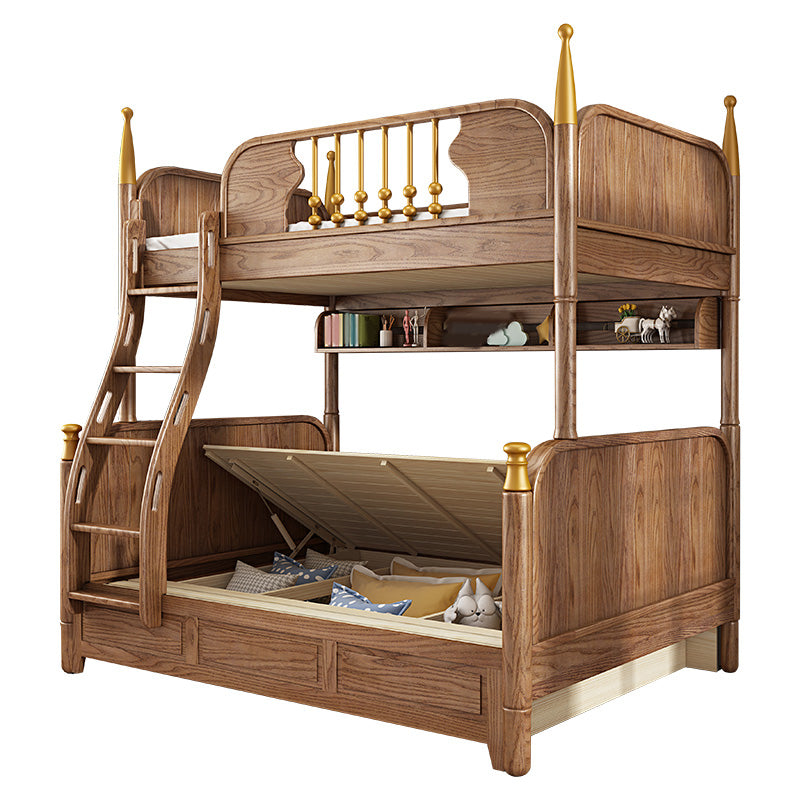 Traditional Brown No Theme with Guardrail Storage Mattress Kids Bed