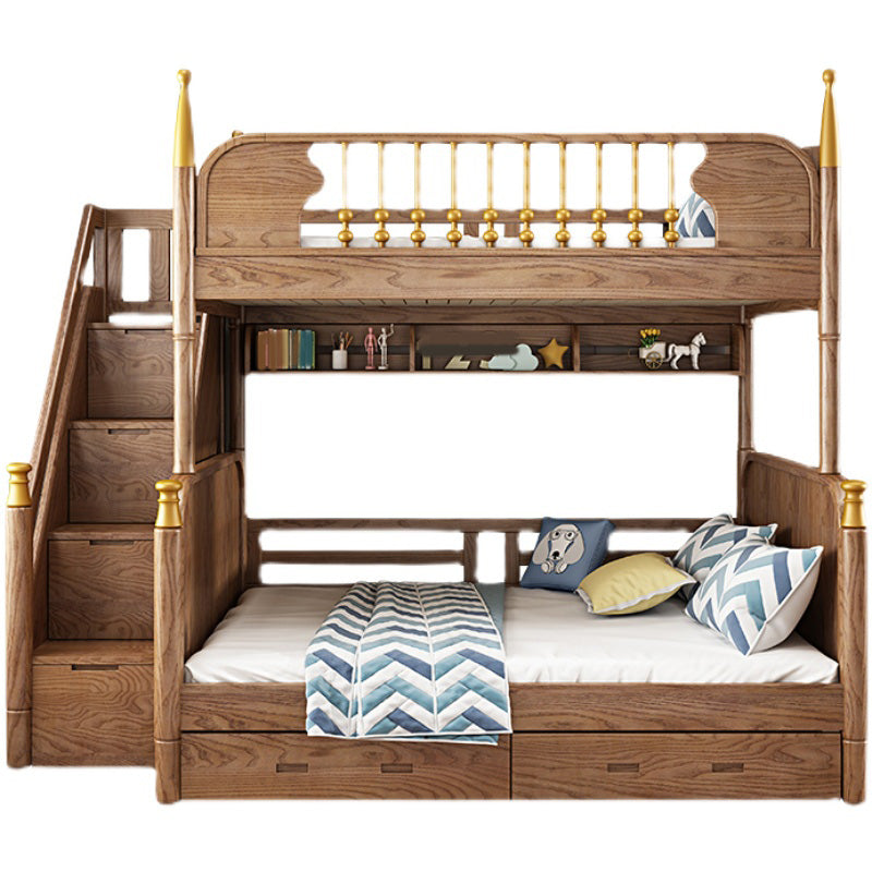 Traditional Brown No Theme with Guardrail Storage Mattress Kids Bed