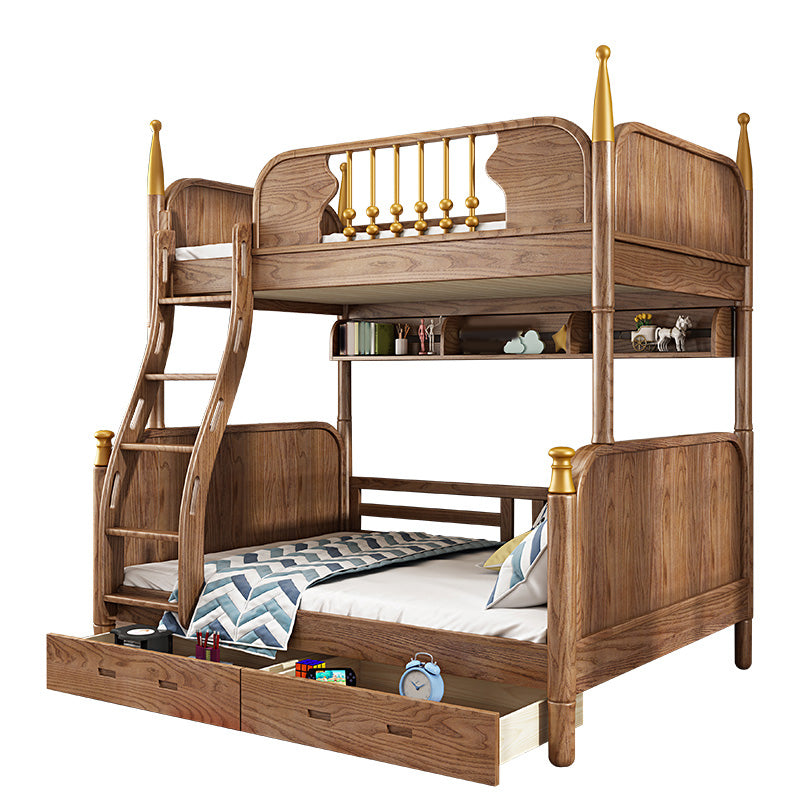 Traditional Brown No Theme with Guardrail Storage Mattress Kids Bed