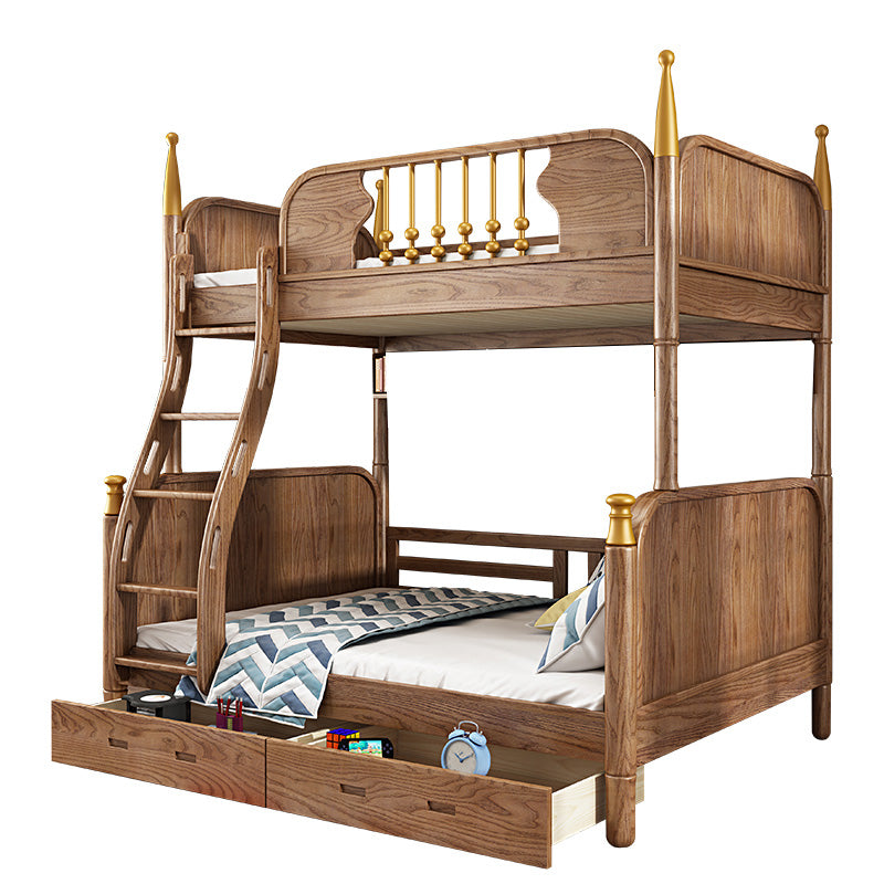 Traditional Brown No Theme with Guardrail Storage Mattress Kids Bed