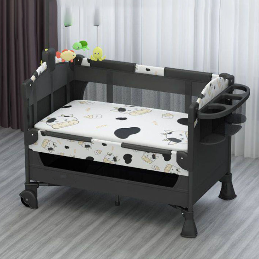 Modern Acrylic Black with Guardrail with Casters/Wheels Nursery Bed