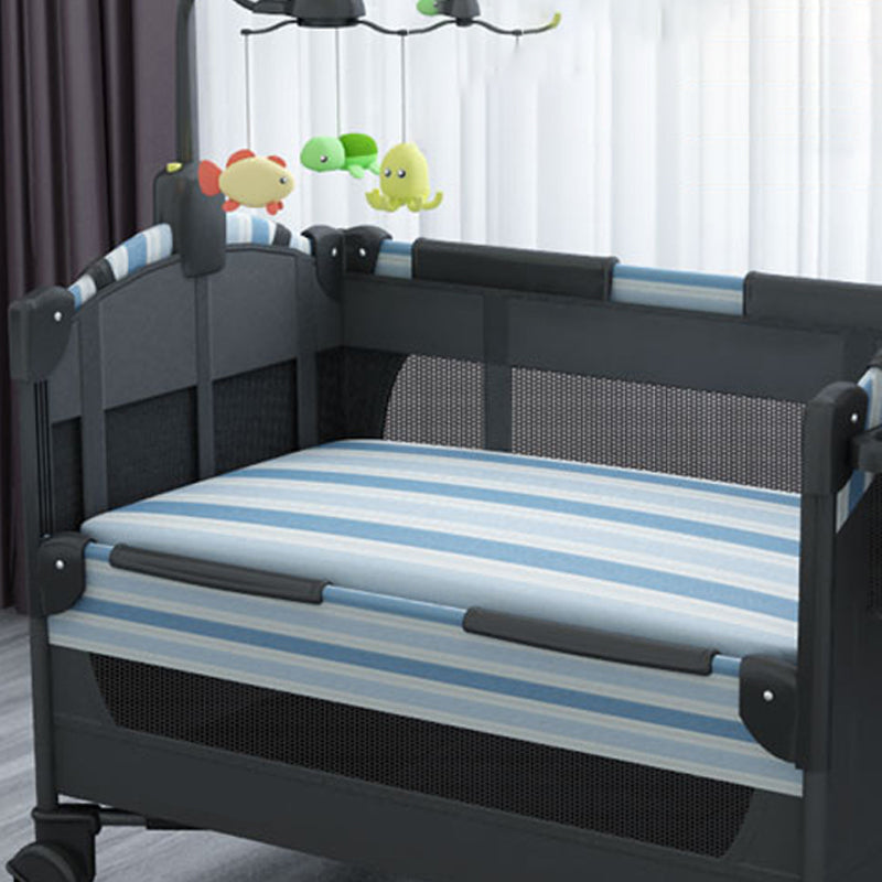 Modern Acrylic Black with Guardrail with Casters/Wheels Nursery Bed