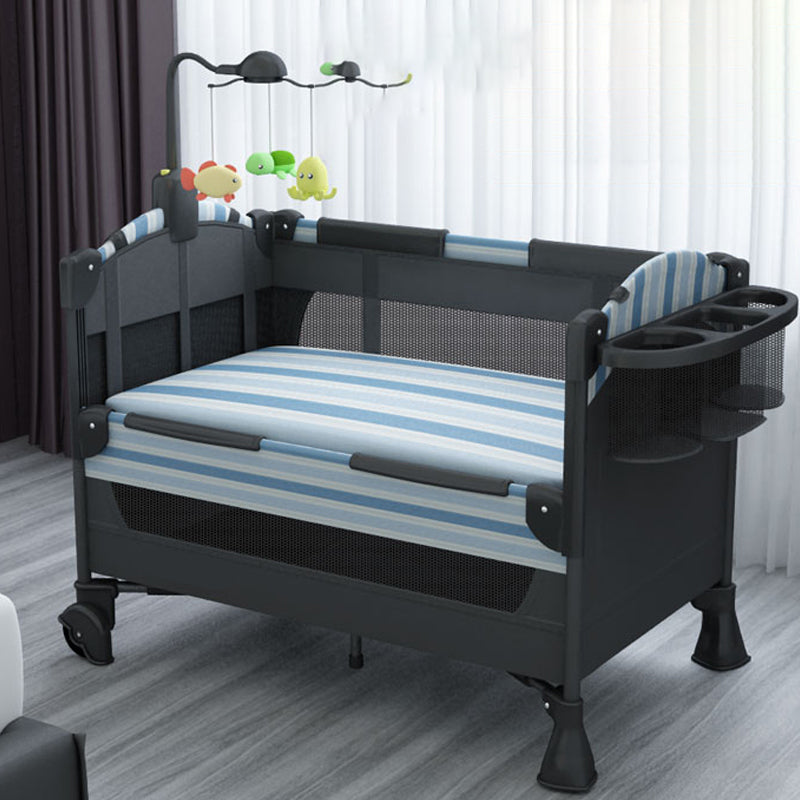 Modern Acrylic Black with Guardrail with Casters/Wheels Nursery Bed