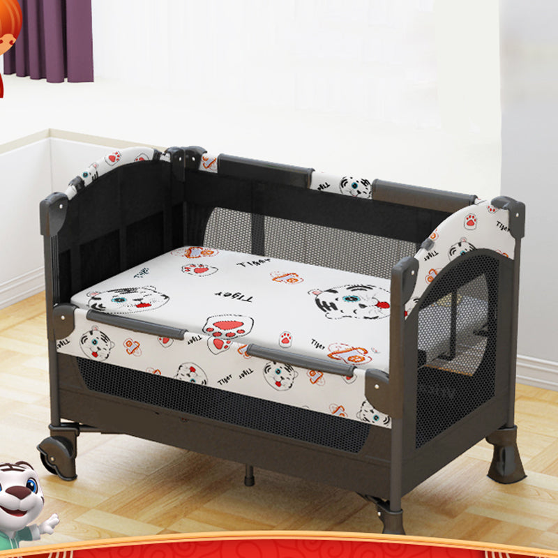 Modern Acrylic Black with Guardrail with Casters/Wheels Nursery Bed