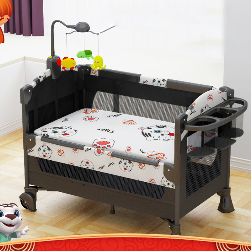 Modern Acrylic Black with Guardrail with Casters/Wheels Nursery Bed