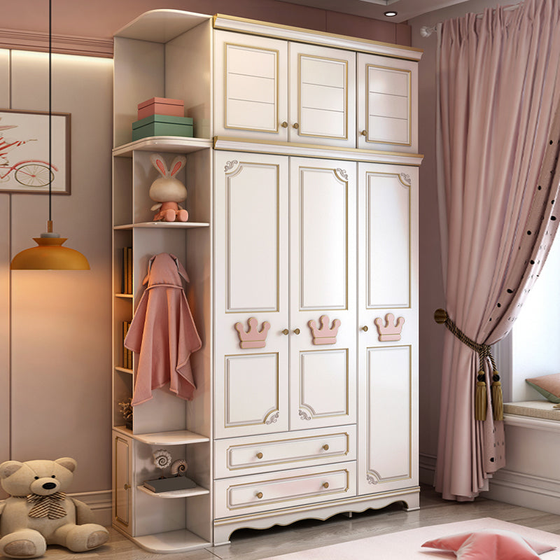 Contemporary White Kid's Wardrobe Wooden Bedroom Kids Closet with 2 Drawers