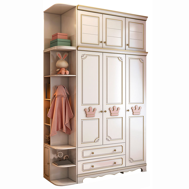 Contemporary White Kid's Wardrobe Wooden Bedroom Kids Closet with 2 Drawers