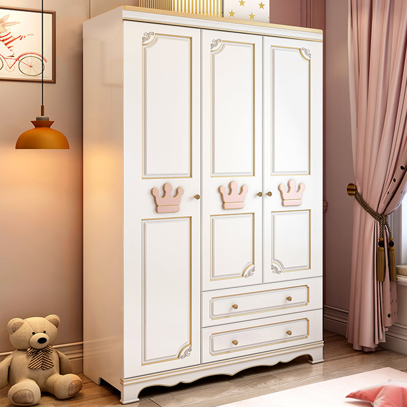 Contemporary White Kid's Wardrobe Wooden Bedroom Kids Closet with 2 Drawers