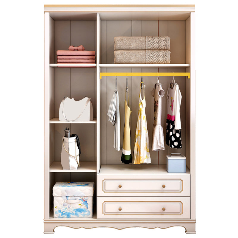 Contemporary White Kid's Wardrobe Wooden Bedroom Kids Closet with 2 Drawers