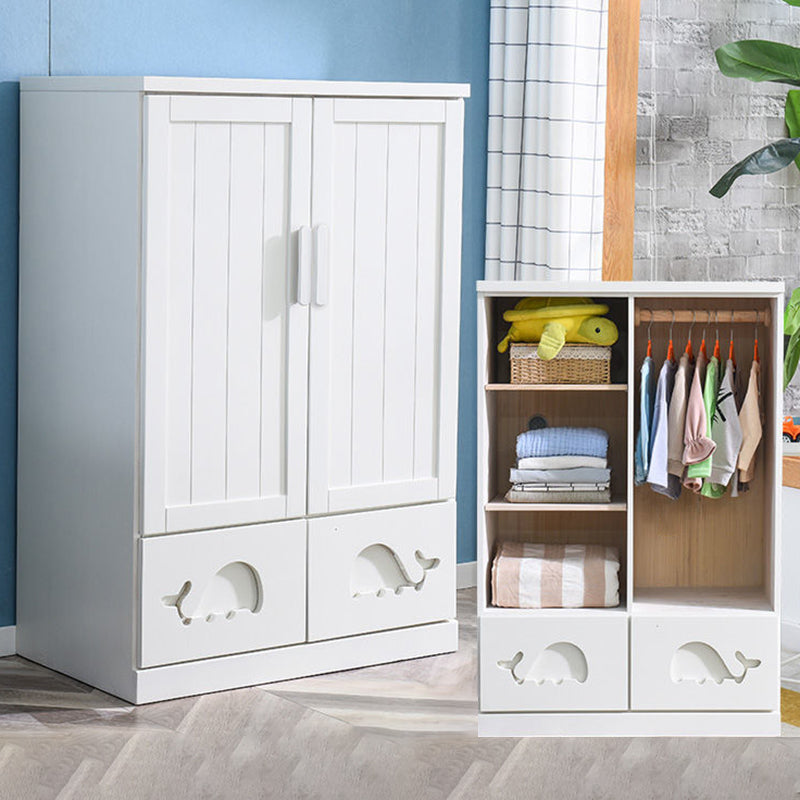 Modern Style Kids Closet White Colour Solid Wood Youth Armoire with 2-drawer