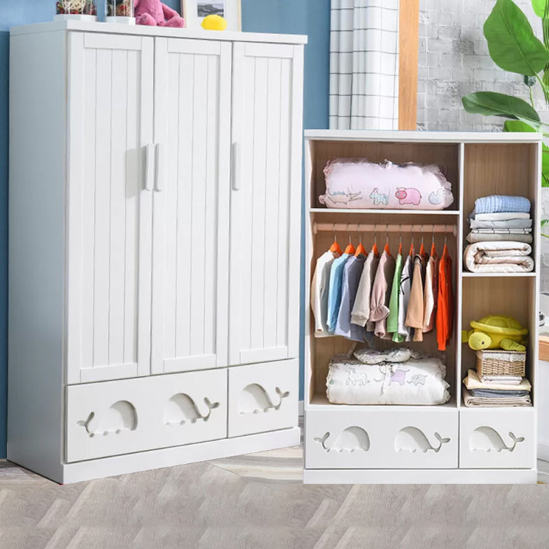 Modern Style Kids Closet White Colour Solid Wood Youth Armoire with 2-drawer