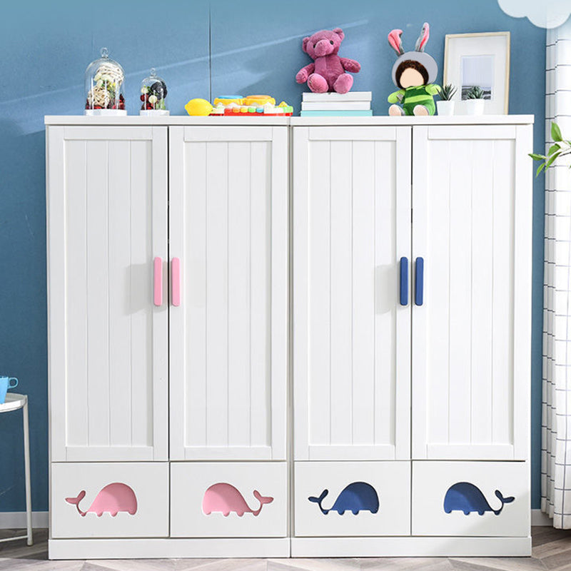 Modern Style Kids Closet White Colour Solid Wood Youth Armoire with 2-drawer