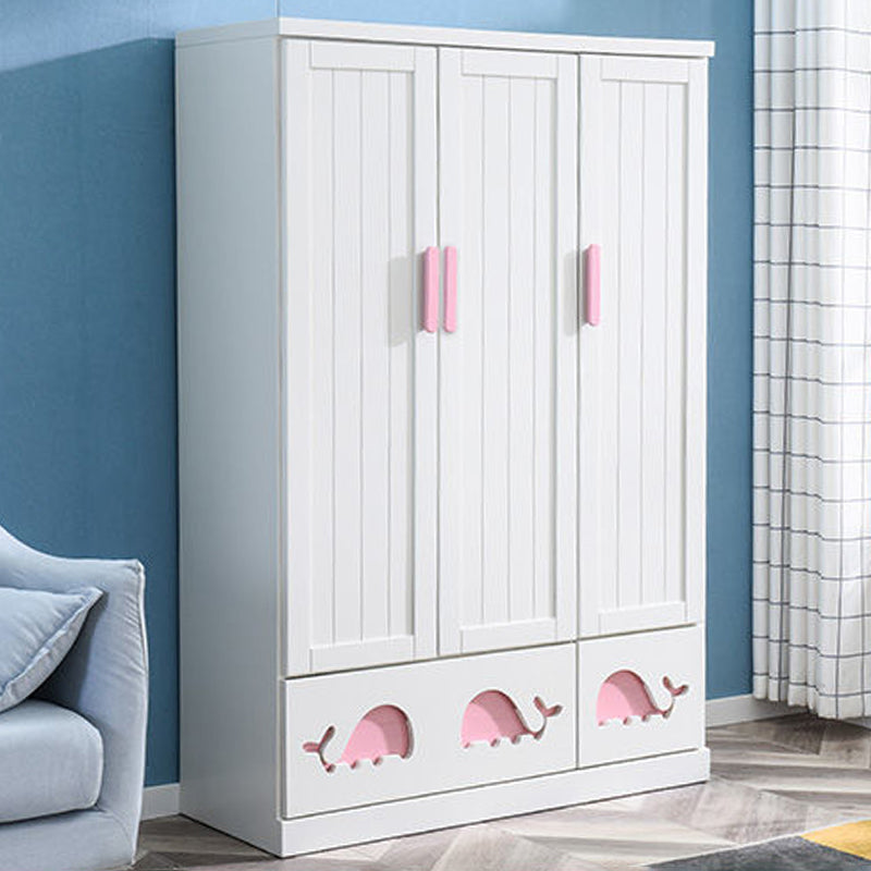 Modern Style Kids Closet White Colour Solid Wood Youth Armoire with 2-drawer