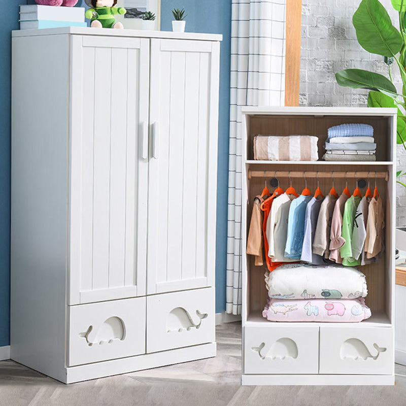 Modern Style Kids Closet White Colour Solid Wood Youth Armoire with 2-drawer