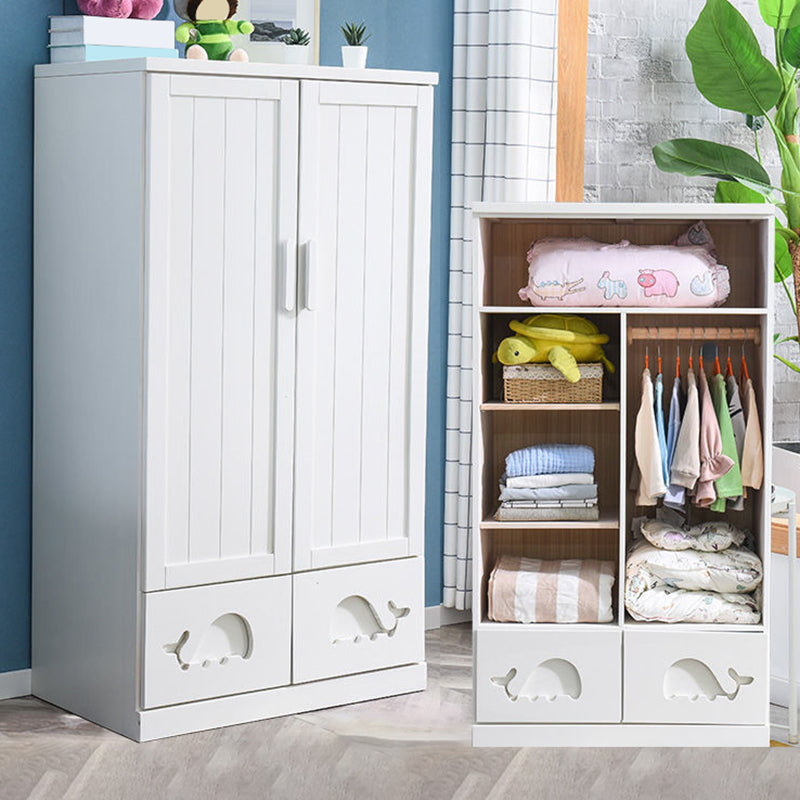 Modern Style Kids Closet White Colour Solid Wood Youth Armoire with 2-drawer