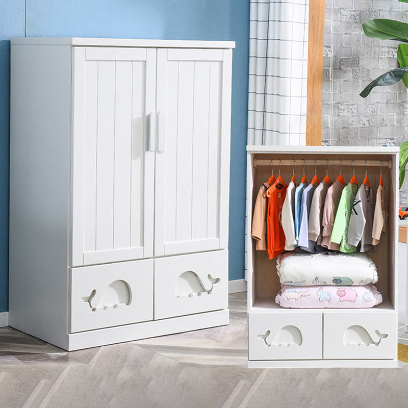 Modern Style Kids Closet White Colour Solid Wood Youth Armoire with 2-drawer